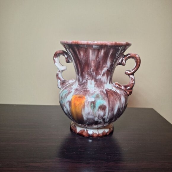 German Jasba Drip Vase Brown Fall Handle Small 4 Inch Vintage Classic - Picture 6 of 8